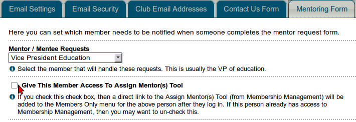 Give access to mentor management area