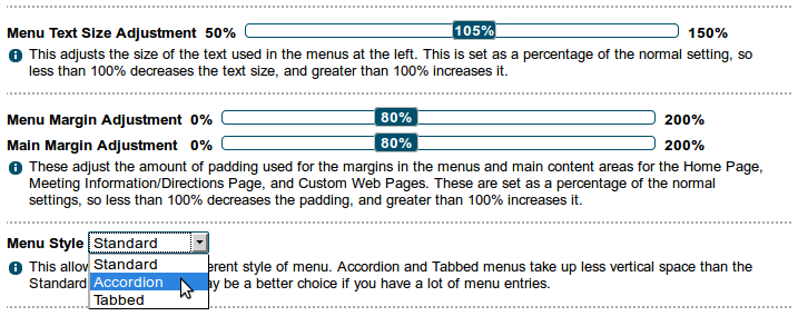 Text and margin size adjustments