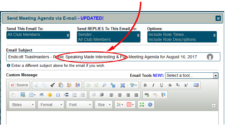 Fixing agenda subject line