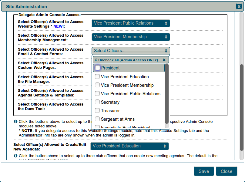 Access settings