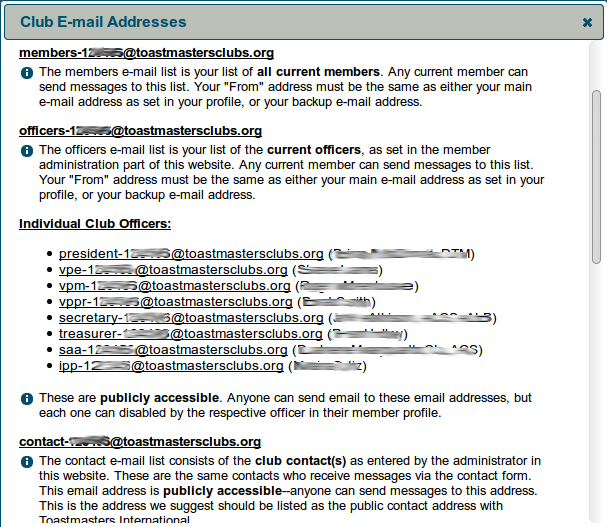 Club email addresses