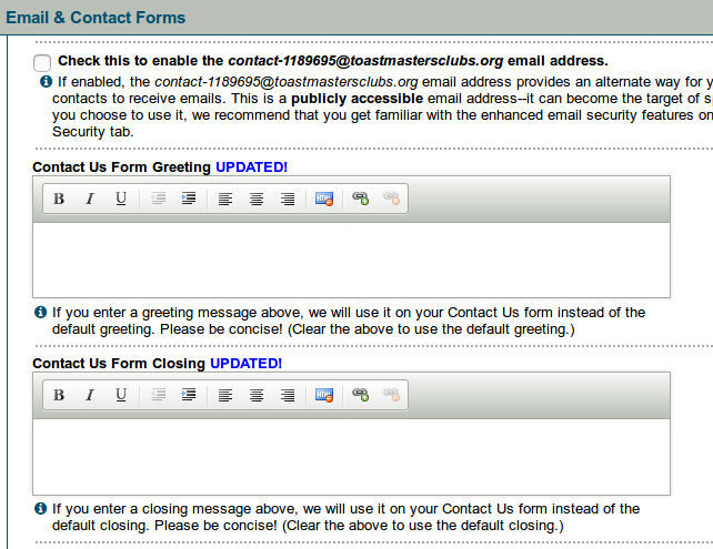 Contact form greeting and closing settings