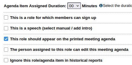 Role option checkboxes