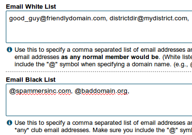 Email white and black list settings