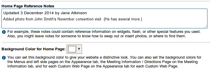 Home page reference notes and appearance
