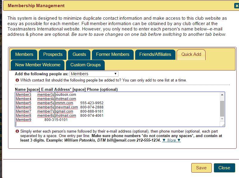 Pasting into membership management