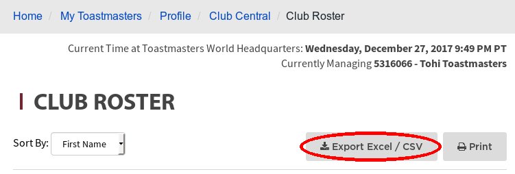 Club Membership export