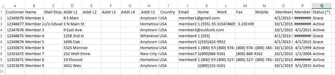 CSV file layout