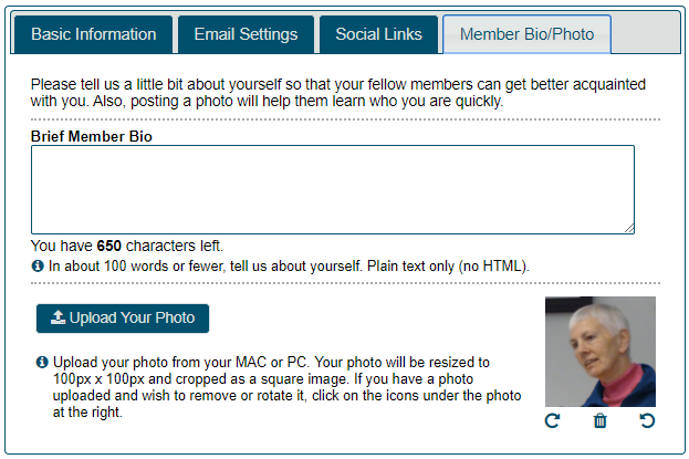 Member bio settings