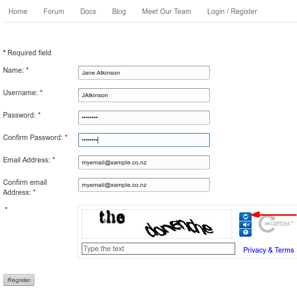 Registration form