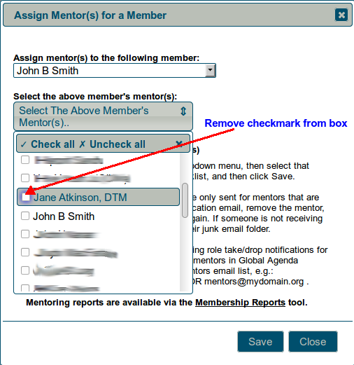 Removing mentor assignments