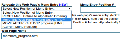 Select position of menu entry