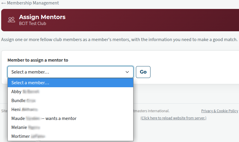 Select member to be mentored