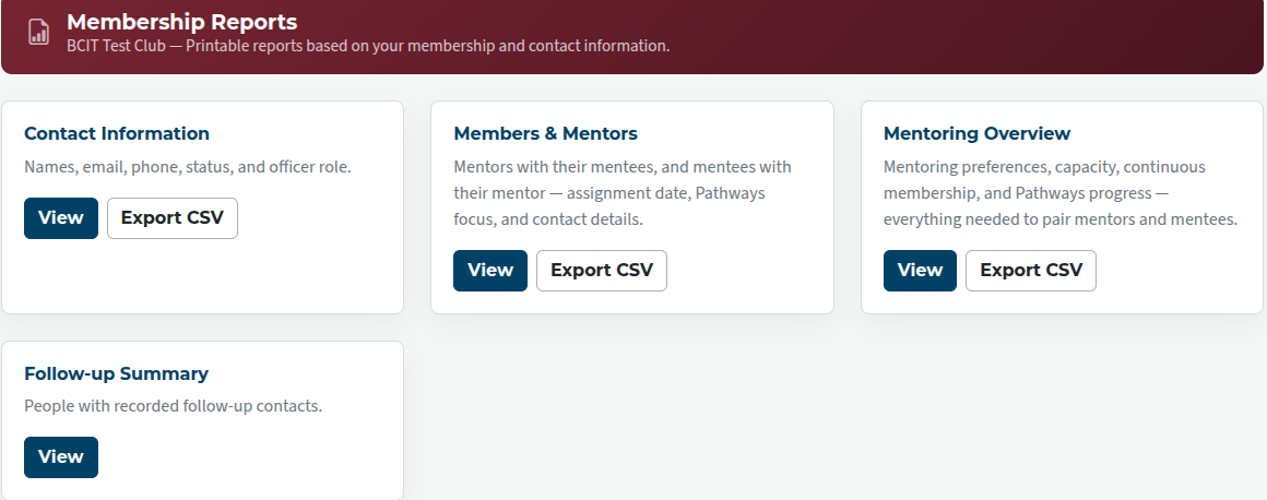 membership reports console