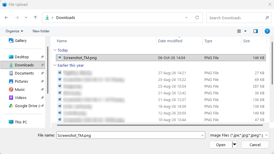 Choosing file to upload