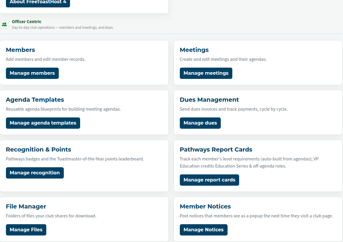 admin dashboard showing officer functions