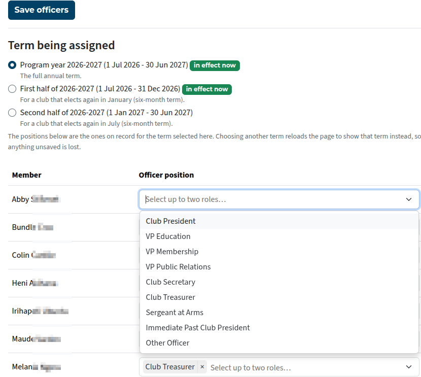 assign officer roles