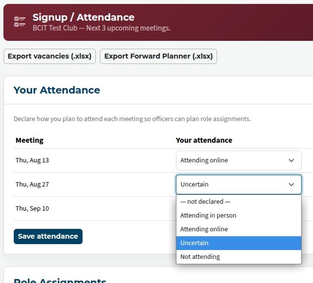 notifying attendance