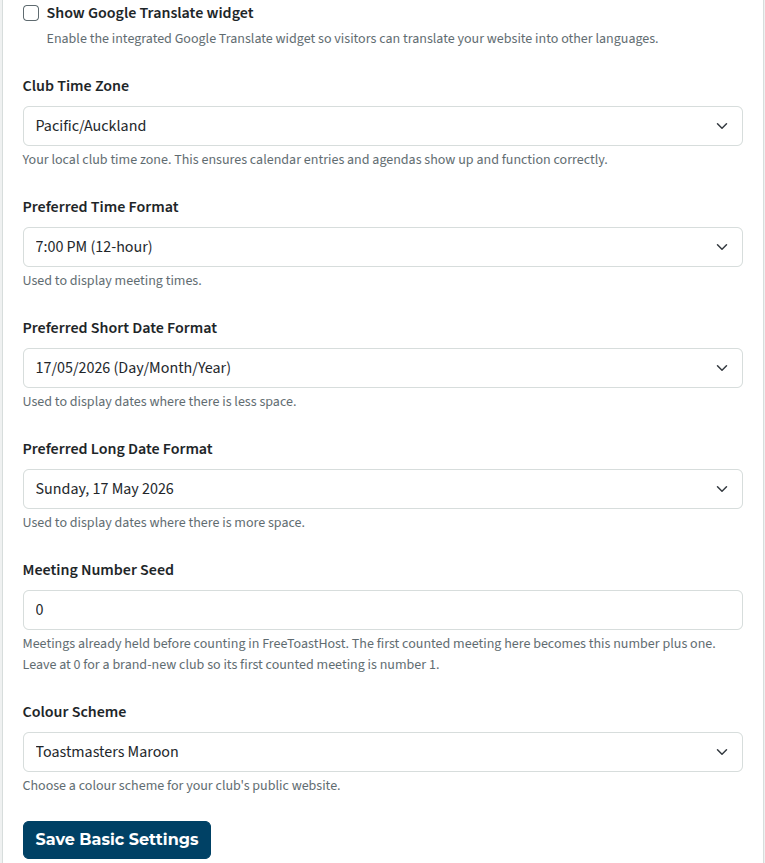 basic settings lower portion