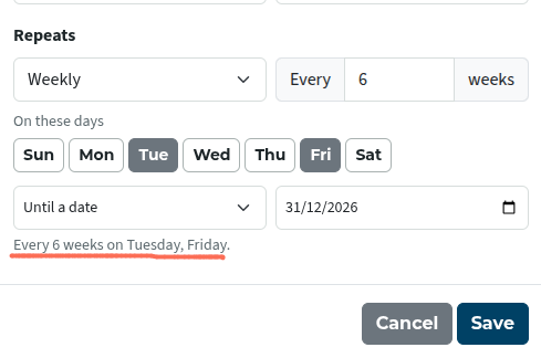 weekly repeating event