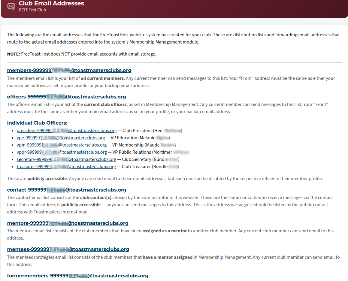 List of club email addresses