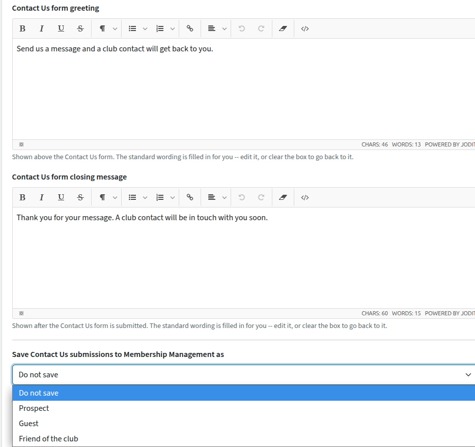 contact form greeting