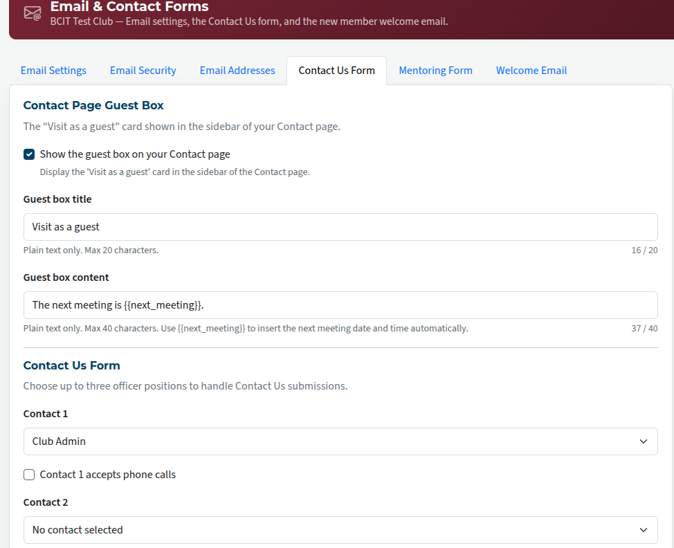 Contact form redirect details