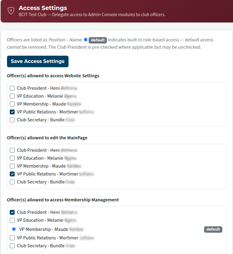 Delegate access to website areas