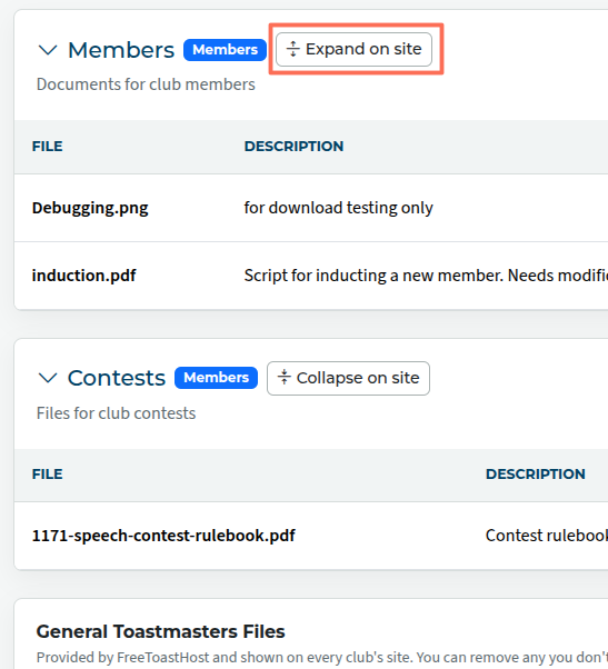 file lists in admin area