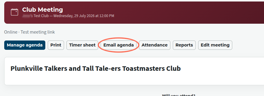email agenda button