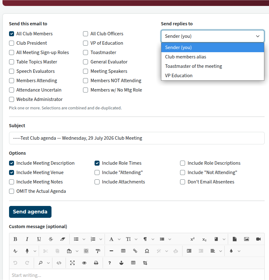 email agenda window