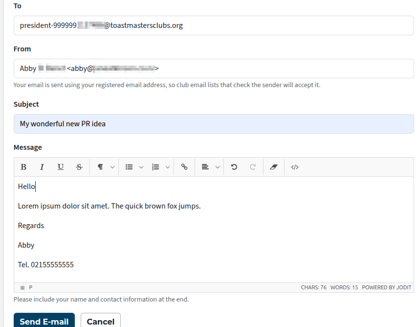 Website email window