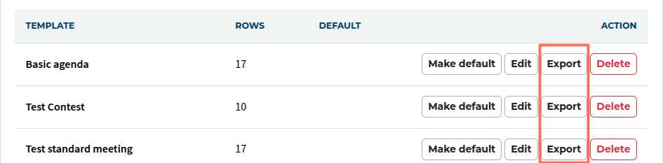 export template buttons