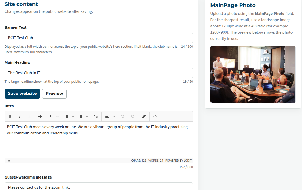 main content for main page