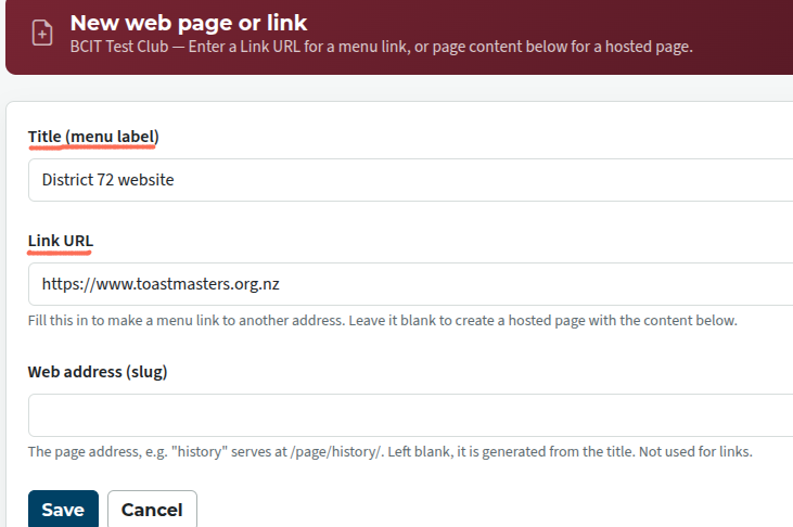Creating a link to another site