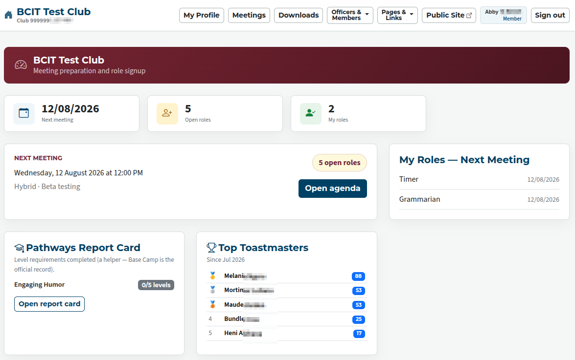 member's dashboard