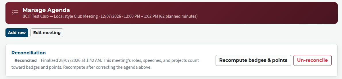 Agenda reconciled
