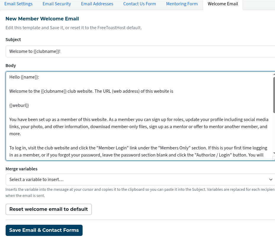 New member welcome email