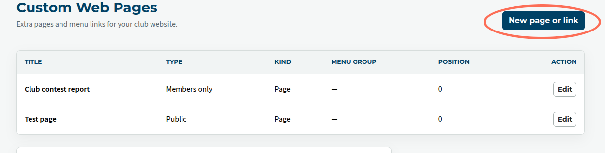 new page or link