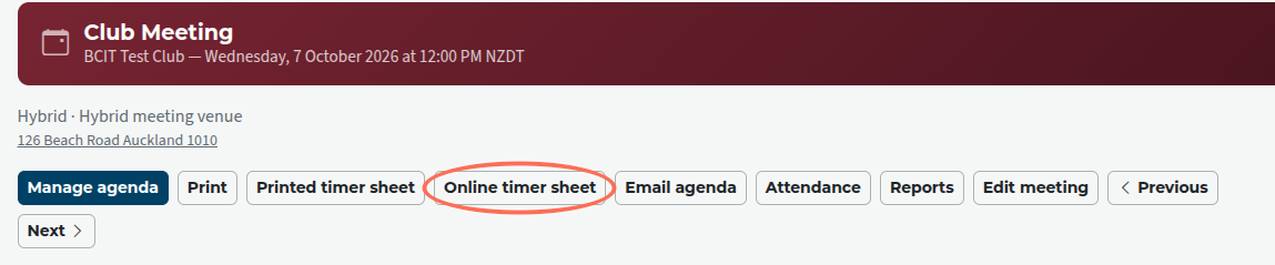 Online timer sheet button