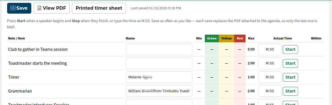 online timer sheet