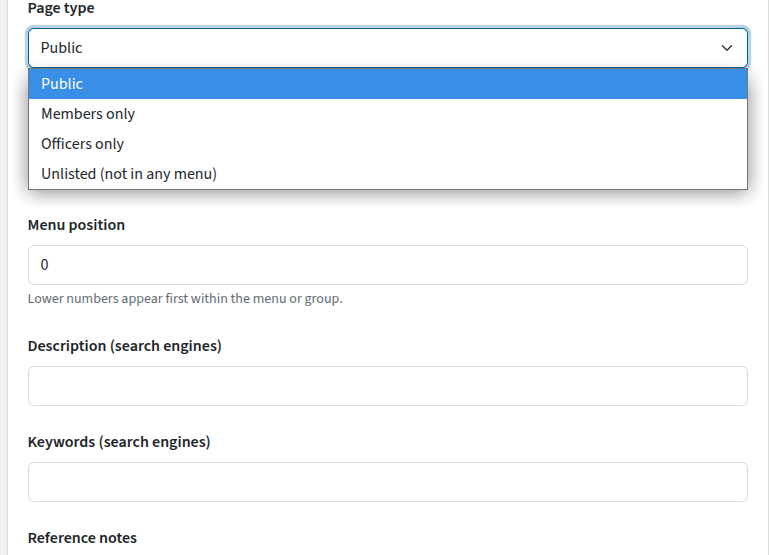 menu and seo details