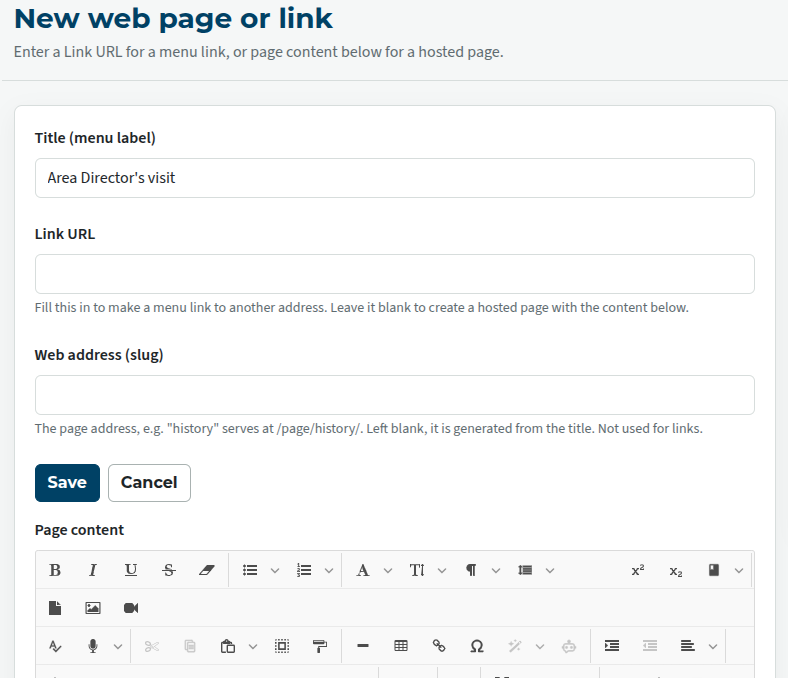 Page or link details