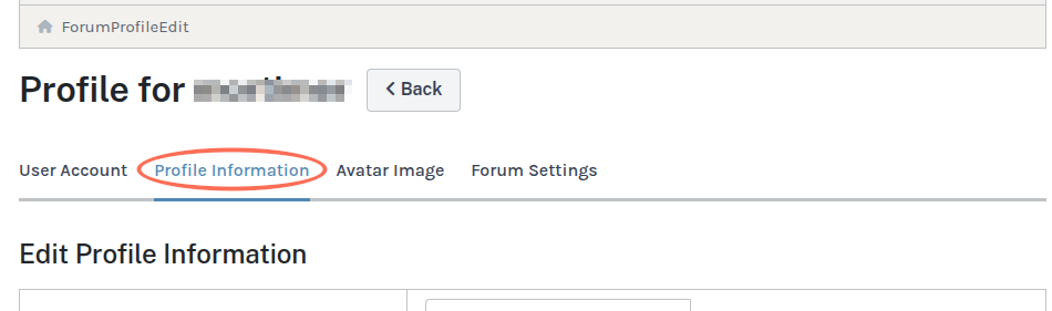 profile info tab selected
