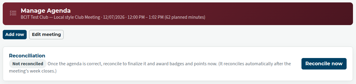 reconcile agenda button