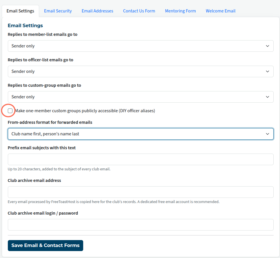 Site email settings