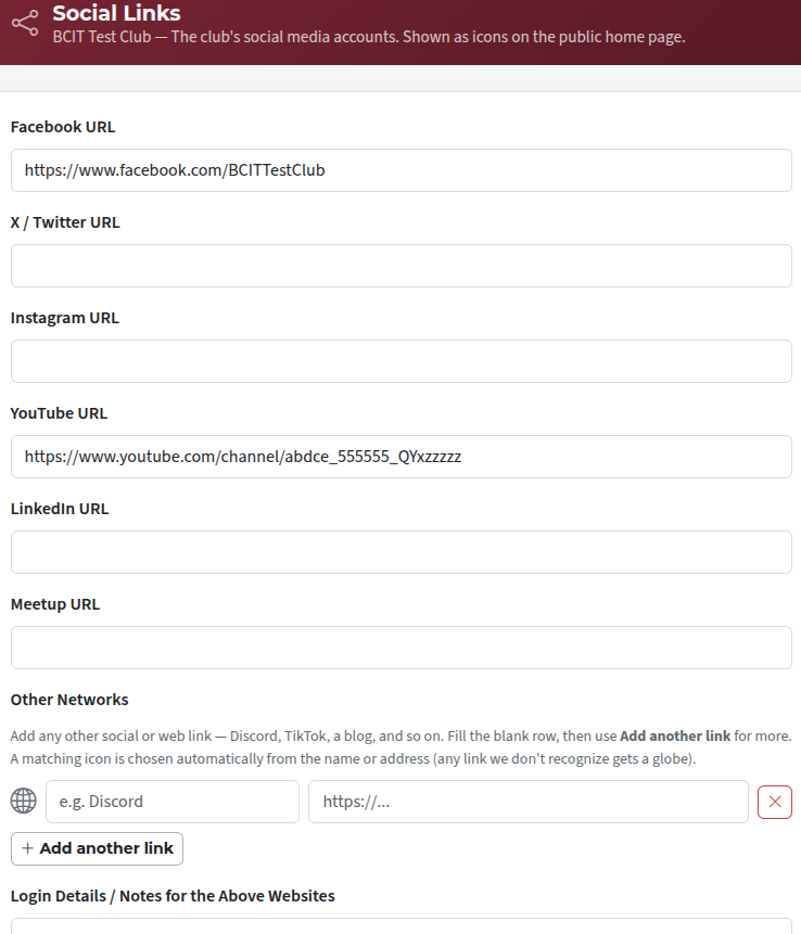 social media links