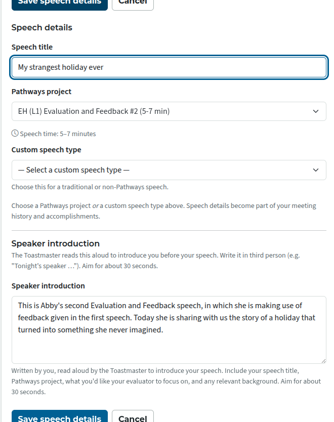 speech details window