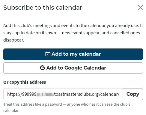 subscribe to the club calendar