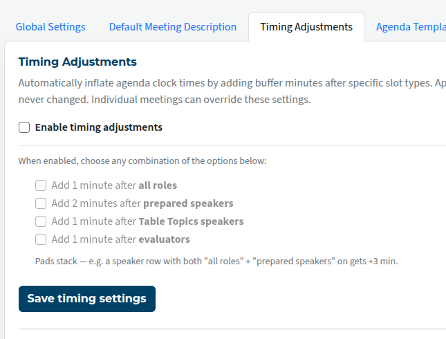 agenda timing adjustments